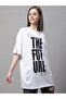 Women White Oversized Slogan Print T-Shirt - 4