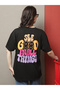 Women Black Oversized Graphic Print T-Shirt - 2