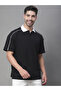 Men Black Oversized Polo T-Shirt with Contrast Trim