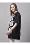 Women Black Oversized Slogan Print T-Shirt - 3