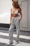 Gray Premium Quality Loose Leg Women's Trousers with Adjustable Waistband and Striped Pockets - 6
