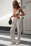 Cream Premium Quality Women's Wide Leg Trousers with Adjustable Waistband and Striped Pockets - 7
