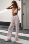 Pink Premium Quality Adjustable Waist Striped Wide Leg Women's Trousers with Pockets - 8
