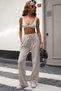 Cream Premium Quality Women's Wide Leg Trousers with Adjustable Waistband and Striped Pockets