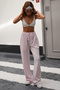 Pink Premium Quality Adjustable Waist Striped Wide Leg Women's Trousers with Pockets - 7