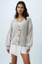 Beige V-Neck Hair Braid Patterned Balloon Sleeve Knitwear Cardigan Alc-X14438 - 2