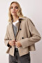Bej Kruvaze Oversize Kısa Trençkot TWOAW26TR00020