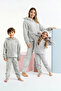 Gri Kapüşonlu ve Nakışlı Wellsoft Kışlık Örme Pijama Takımı THMAW25PT00143 - 2