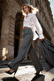 Indigo Yüksek Bel Wide Leg/Geniş Paça Pilili Dokuma Kumaş Pantolon TWOAW21PL0076 - 4