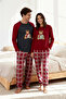 Kadın Bordo %100 Pamuklu Yılbaşı Temalı Ekoseli Örme Pijama Takımı THMAW26PT00170