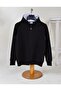 Unisex Kids Black Zippered Hooded 2 Thread Combed Cotton Cardigan 4-season - 2