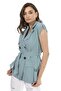 Mono Collar Windbreaker Flap Pocket Epaulets Self Belted Double Breasted Mint Green Vest - 5
