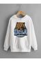 Ninja Cat Patterned Black Hooded Sweatshirt