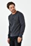 Men's Comfort Printed Crew Neck Basic Anthracite Sweatshirt - 4