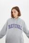 Gri Oversize/Geniş Kesim Kapüşonlu İçi Polar/Sıcak Tutan Unisex Sweatshirt TMNAW22SW1462 - 2