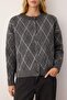 Antrasit Taş İşlemeli Yumuşak Dokulu Geniş Kalıp Triko Hırka TWOAW26HI00252 - 3