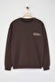 Kahverengi Oversize/Geniş Kesim Uzun Kol Yazı Nakışlı Sweatshirt TMNAW24SW00164 - 6