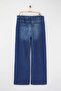 Koyu Mavi Yüksek Bel Beli Lastikli Geniş Paça Wide Leg Büyük Beden Jeans TBBAW26CJ00041 - 7