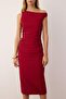 Bordo Düz Vücudu Saran Büzgü / Drape Midi  Dokuma Elbise TWOSS25EL00264 - 3