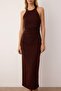 Kahverengi Düz Büzgü / Drape Midi Burgu Detaylı Esnek Örme Elbise TWOSS25EL00676 - 3