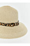 Beige Leopard Patterned Women's Straw Hat - 4