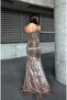 Women's the Flintstones Style One Shoulder Slit Sequin Fabric Zippered Long Evening Dress Mink - 5