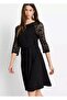 Women's Plus Size Black, Lace Sleeve Dress 65N39031 - 3