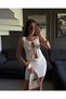 Women's U-Neck Tie-Front Low-Cut Seersucker Fabric Sleeveless Crop Blouse and Mini Skirt Set - Ecru - 4