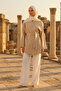 Light Mink - 100% Cotton Pocketed Belted Women's Hijab Kimono 1166-Tes - 2