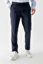 Men's Navy Blue Polyviscon Basic Plain Pattern Slim Fit Classic Trousers - 2