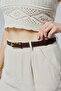 100% Genuine Leather Stylish Yellow Buckle Women's Belt Brown - 3