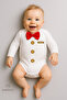 Tiny Boss Bow Tie Baby Bodysuit, Button Pattern Printed, Baby Boy Long Sleeve Snap Fastener Bodysuit Cotton