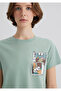 Cat Printed Green T-Shirt Semi Slim Fit / Semi Slim Fit 1613200 -71787 - 5