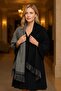 Women's Winter Plaid Wool Shawl - Double-Sided Shoulder Shawl / Oversized Blanket Shawl 70X190Cm - Black - 3