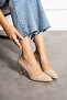 Beige Matte Vegan Leather 7cm Thin Heeled Memory Pad Pointed Toe Daily Office Evening Dress Stiletto - 2