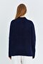 6849 Women's Seamless Stand Collar Knitwear Sweater Navy Blue - 6