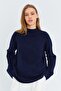 6849 Women's Seamless Stand Collar Knitwear Sweater Navy Blue