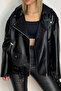 Elvera New Season Oversized Long Women's Black Leather Jacket - 3