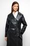 Low Sleeve Zipper Closure Oversize Leather Trench Coat Black 6759 - 6
