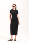 725400_Women's Crew Neck, Short Sleeve, Long, Plain Solid, Lycra Knitted Dress - 5