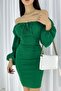 Green Flexible Crepe Fabric Tie-Up Strapless Neck Long Sleeve Mini Evening Dress 581890 - 6