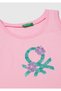 Girl's Pink Glitter Benetton Logo Printed Tank Top - 3