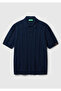Men's navy blue linen blended contrast buttoned regular fit polo collar sweater - 2