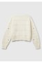 Women's Cream 100% Cotton Floral Embroidered Rib Detailed Off-Shoulder Cardigan - 4