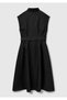 Women's Black 100% Linen Pleated Detachable Belted Shirt Dress - 4