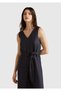 Women's Black 100% Linen Belted Size Fitting Wide Leg V-Neck Jumpsuit - 6