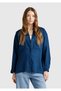Women's Denim 100% Linen Oversize Mandarin Collar Shirt with Left Front Pocket