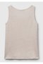 Women's Stone Color 100% Linen Regular Fit Round Neck Undershirt with Side Slits - 4