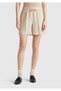 Women's Stone Color 100% Linen Drawstring Pocket Bermuda Shorts