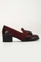 Women's Genuine Leather Stylish Shoes with Tassel Detail - Burgundy Patent Leather - 3